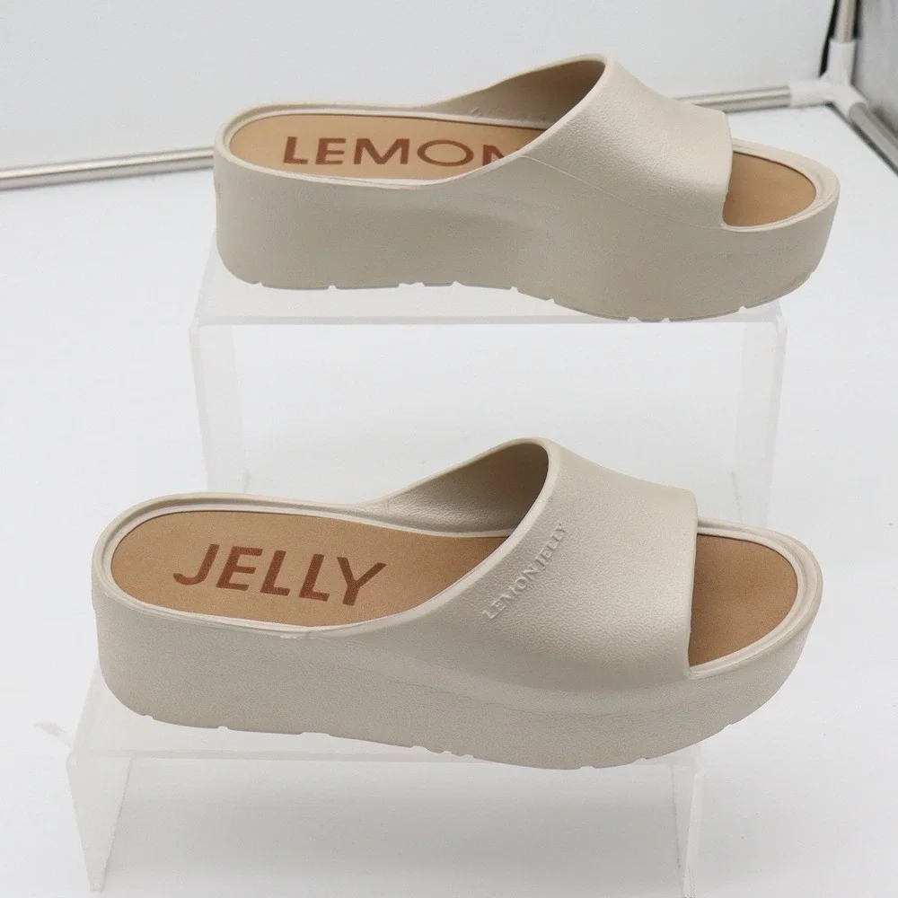 Lemon Jelly Sandals Womens 38 Sunny Platform Slide Beige Vegan Excellent